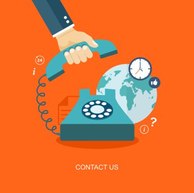 El telefon simgeleri ile tutarak düz Illustration. Bize ulaşın.