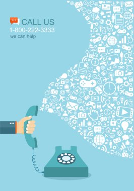 El telefon simgeleri ile tutarak düz Illustration. Bize ulaşın.