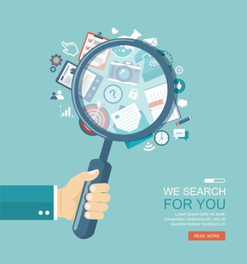 Search engine flat illustration with magnifying glass