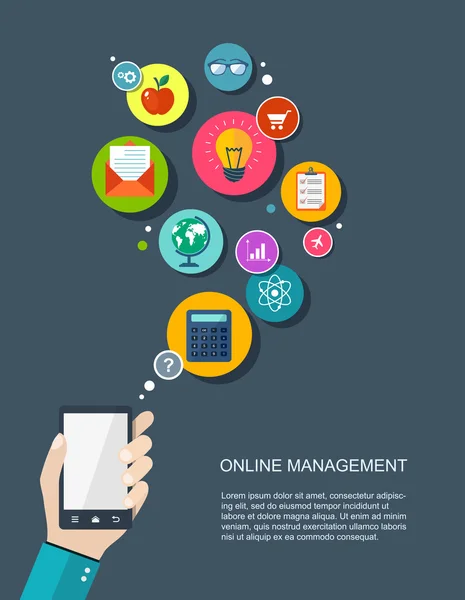 Online management flat illustration with icons — Stock Vector