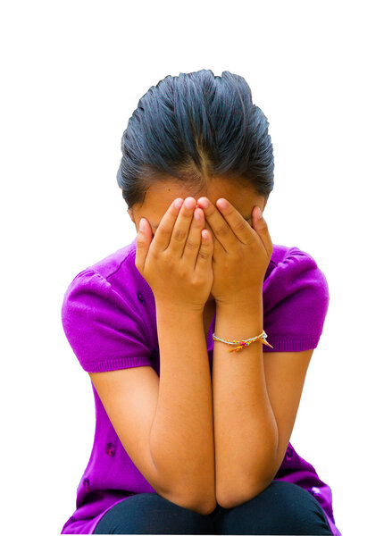 young girl sitting hands on chin look bored.
