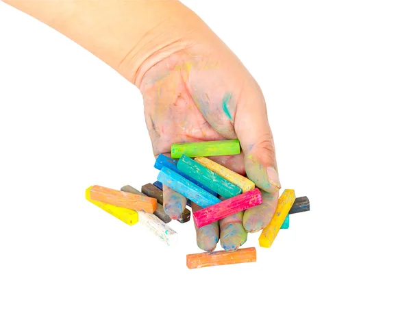 Hand dirty with Chalk Pastels Set in hand for Art Drawing Scrapb — Stock Photo, Image