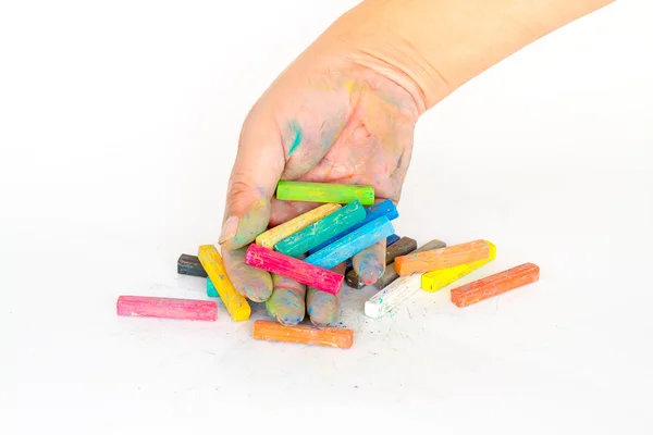 Hand dirty with Chalk Pastels Set in hand for Art Drawing Scrapb — Stock Photo, Image