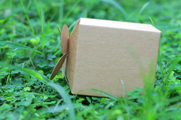 Basit kahverengi kağıdına sarılmış hediye kutusu — Stok fotoğraf