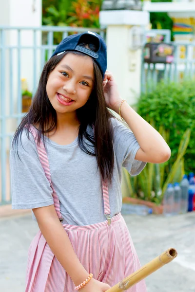 Close up of young girl wear hat — Stock Photo, Image