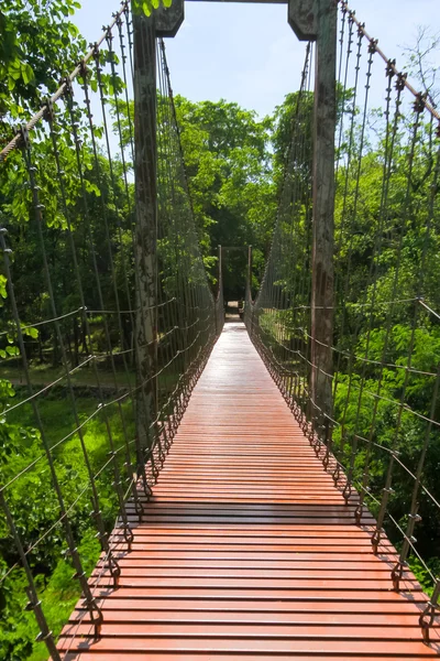 Ponte de corda ou ponte suspensa na floresta em Khao Kradong — Fotografia de Stock