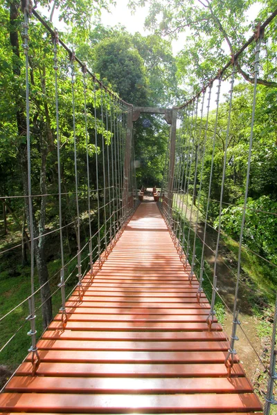 Ponte de corda ou ponte suspensa na floresta em Khao Kradong — Fotografia de Stock