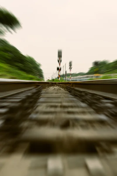 Railway track, train fast run on railway track — Stock Photo, Image