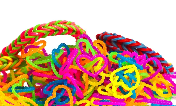 Colorful Rainbow loom bracelet rubber bands fashion close up wit — Stock Photo, Image
