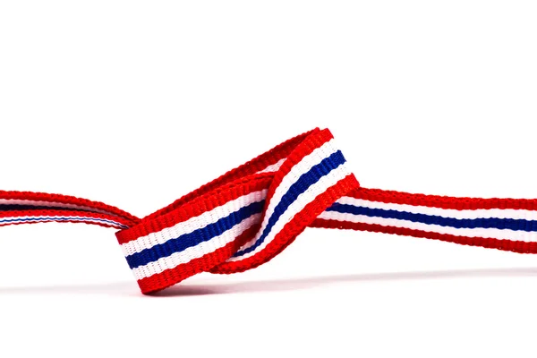 Thai flag ribbon pattern on white background  and blank area — Stock Photo, Image