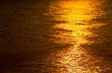 Altın parıltılı deniz suyu ile dalga, deniz üzerinde güneş ışığı refection