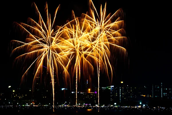 Fogos de artifício no fundo do céu preto — Fotografia de Stock