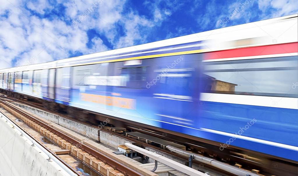 Abstract of high speed train with beautiful sky background