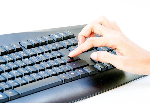 Woman finger point to the enter on keyboard — Stock Photo, Image