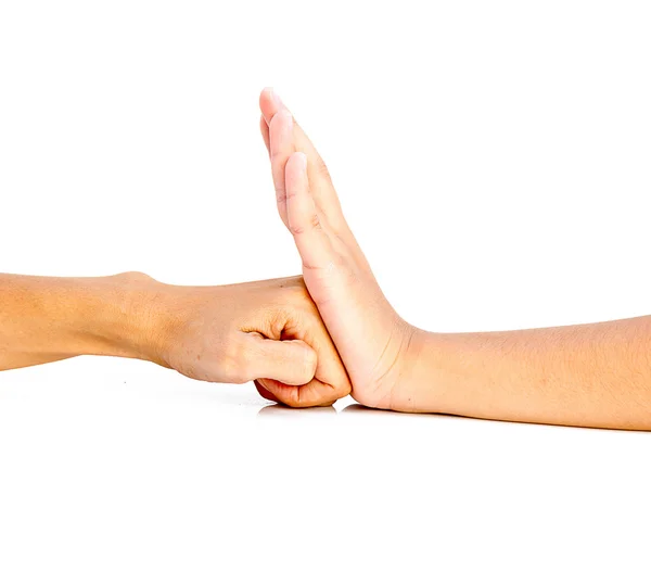 Stop violence : Fist against the palm on white background. — Stock Photo, Image