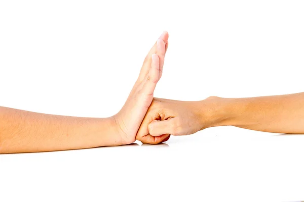 Stop violence : Fist against the palm on white background. — Stock Photo, Image