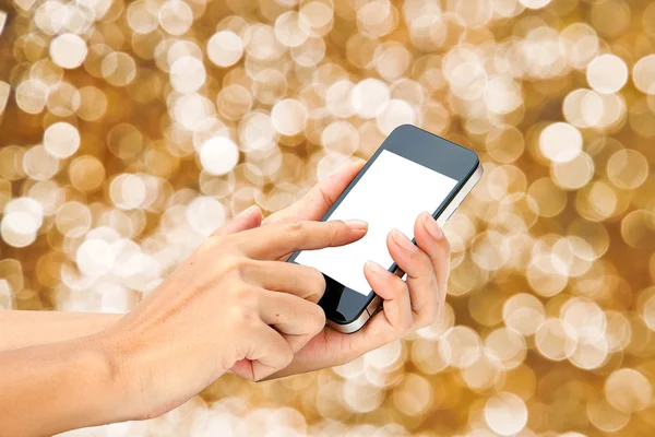 Hand halten Touchscreen auf Smartphone oder Handy mit schönen bo — Stockfoto
