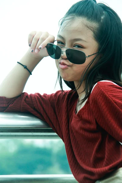 Portrait of young cute girl wear glasses — Stock Photo, Image