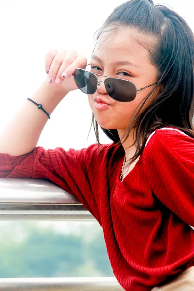 Portrait of young cute girl wear glasses — Stock Photo, Image