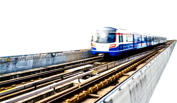 Tren demiryolu üzerinde beyaz backgrou izole yüksek hızda seyahat — Stok fotoğraf