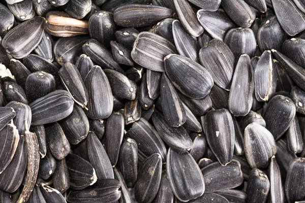 Food background from black seeds of sunflower — Stock Photo, Image