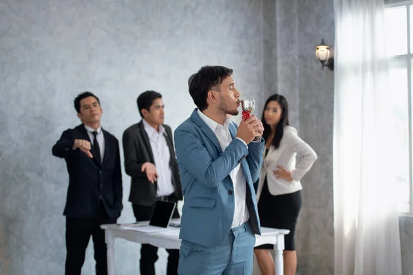 Businessman Happy Pride Holding Trophy Cup Business Team Jealous Stock Image