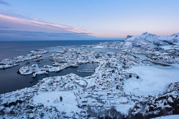 Vue Aérienne Ville Svolvaer Petit Port Norvège Saison Hivernale Norvège — Photo