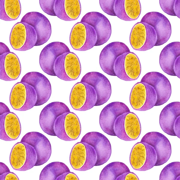 Passion fruit or maracuya. Seamless pattern with fruits  - passionfruit.  Real watercolor drawing. — Stock Photo, Image