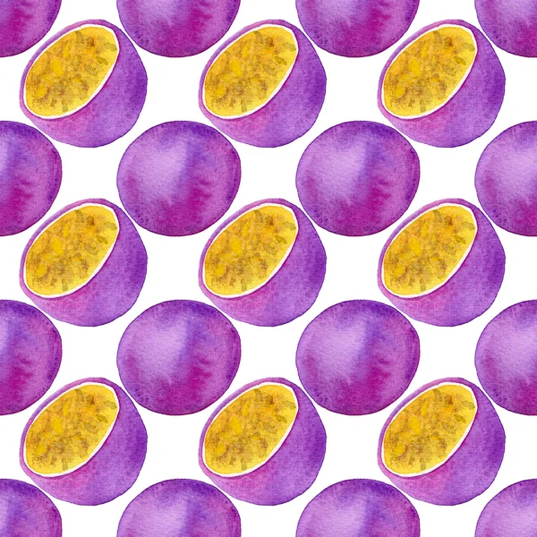 Passion fruit or maracuya. Seamless pattern with fruits  - passionfruit.  Real watercolor drawing. — Stock Photo, Image