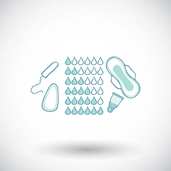 Kadın hijyen ürünleri kroki. El-çekilmiş Icons set - yastıkları, tampon, adet su bardağı. Vektör çizim