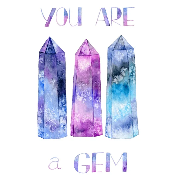Sei una gemma. Cristalli. illustrazione acquerello — Foto Stock