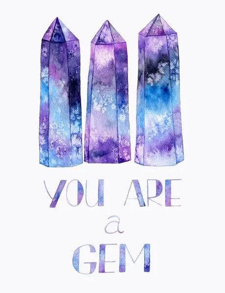 You are a gem. Crystals. watercolor illustration — Stock Photo, Image