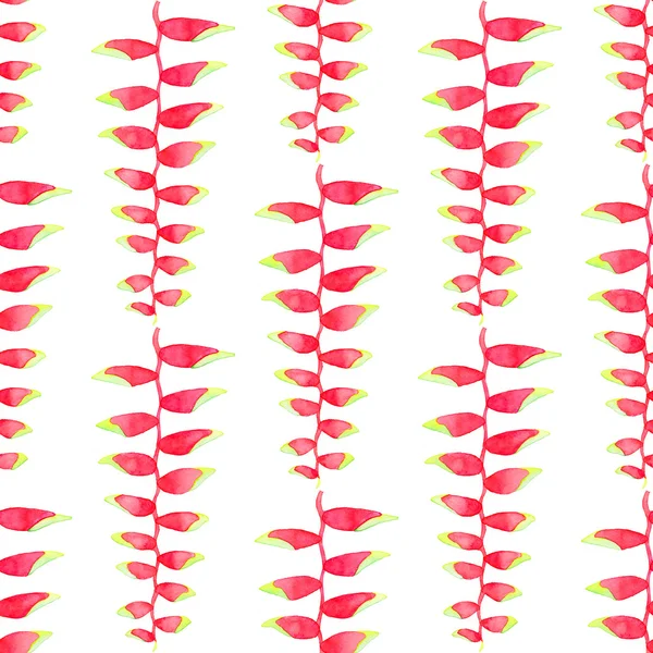 Topical heliconia flower. Seamless pattern with hand-drawn flowers - Heliconia rostrata or Hanging Lobster Claw on the white background. Real watercolor drawing — Stock Photo, Image