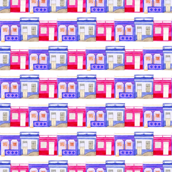 Old colorful house. Seamless watercolor pattern — Stock Photo, Image