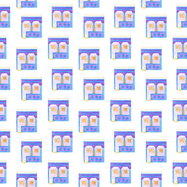 Old colorful house. Seamless watercolor pattern