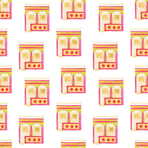 Old colorful house. Seamless watercolor pattern — Stock Photo, Image