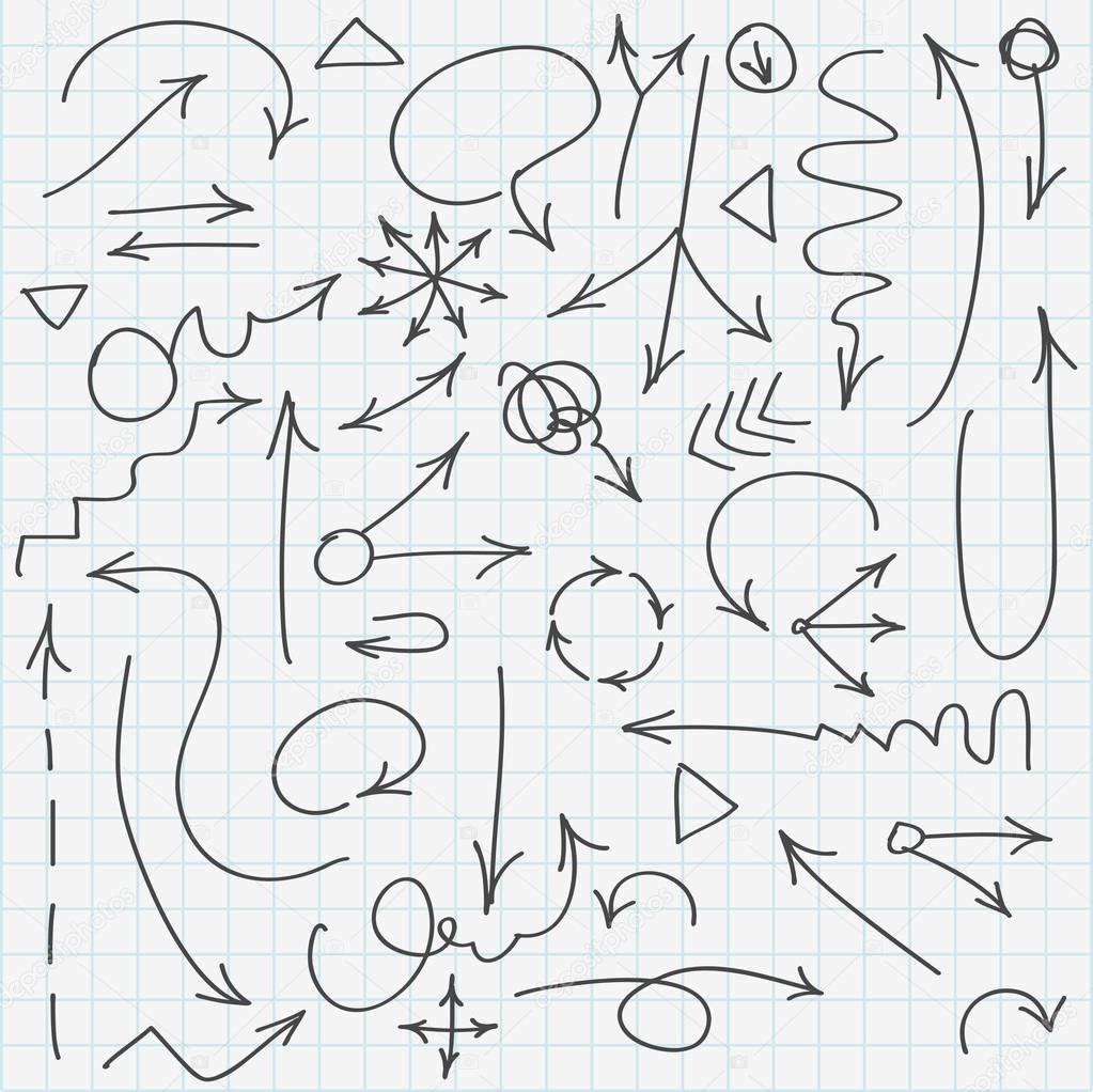 Set of various hand drawn arrows. 