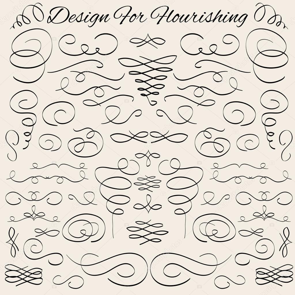 Vector vintage calligraphic design elements and page decoration, dividers and dashes. Hand-drawn calligraphic and typographic elements. Vector illustration.