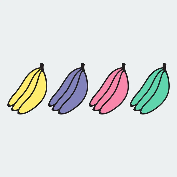 Σύνολο χέρι διελκυνθεί μπανάνα - εικονογράφηση με θέμα το καλοκαίρι και το φθινόπωρο — Διανυσματικό Αρχείο