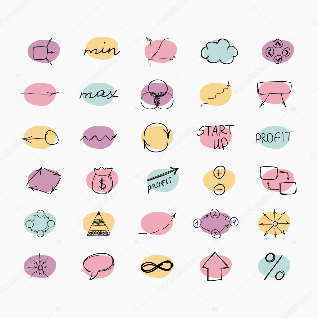 Set of simple hand drawn icons. Business and start up. Easy to paste to any background