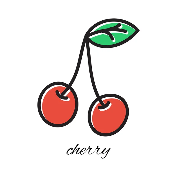 Vektor ilustrasi. Doodle cherry. Benda yang digambar dengan tangan terisolasi pada latar belakang putih. Tempel mudah ke latar belakang apapun - Stok Vektor