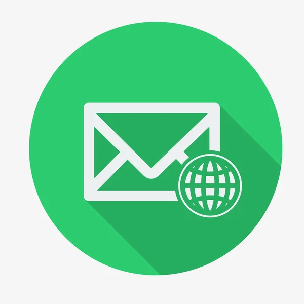 Enkele platte pictogram met lange schaduw voor webtoepassingen, e-mail iconen ontwerp. Envelop met globe. Vectorillustratie. — Stockvector