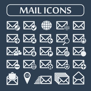 Yirmi beş düz vektör posta simgeler kümesi. Vektör çizim.
