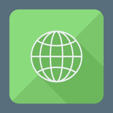 Düz stil ikonu uzun gölge ile. Dünya küre vektör çizim.