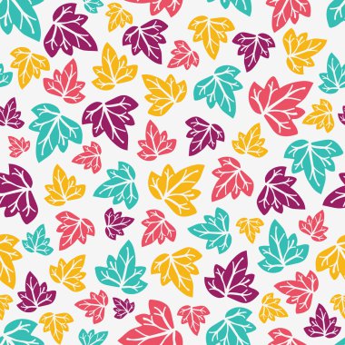 Seamless modeli çizilmiş. Vektör çizim. Renkli yaprakları
