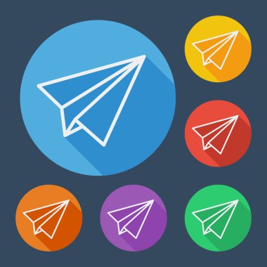 Uzun gölge ile kağıt uçak düz Icons set.