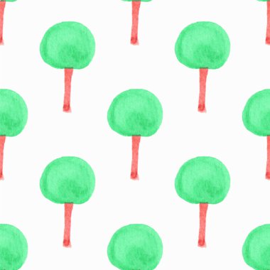 Ağaçları ile Seamless modeli. Arka plan çizilmiş. Vektör çizim.