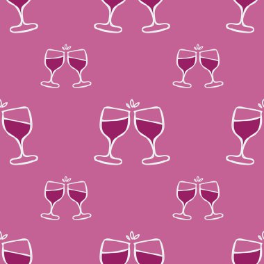 Seamless modeli çizilmiş. Vektör çizim. Şarap kadehi.