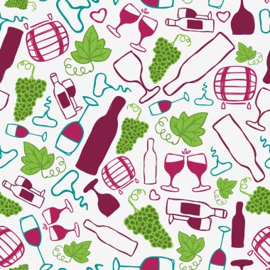Seamless modeli çizilmiş. Vektör çizim. Şarap tema