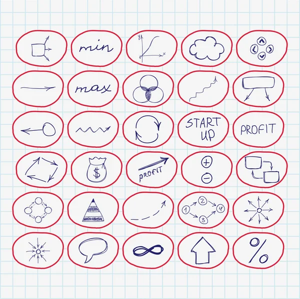 Set van eenvoudige hand getrokken tekens en symbolen. Schets of doodle vectorillustratie. — Stockvector